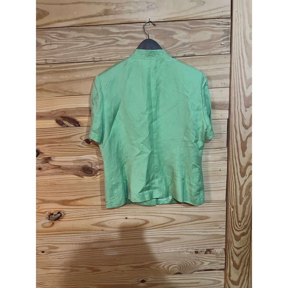 Jessica Howard Green Linen 2 Piece Dress Long Skirt Embroidered Top Women's 14 - Picture 4 of 7